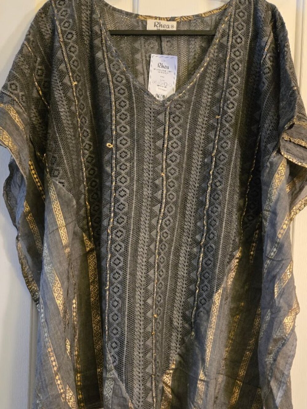 Rhea Mesh and Foil Print Kaftan Top